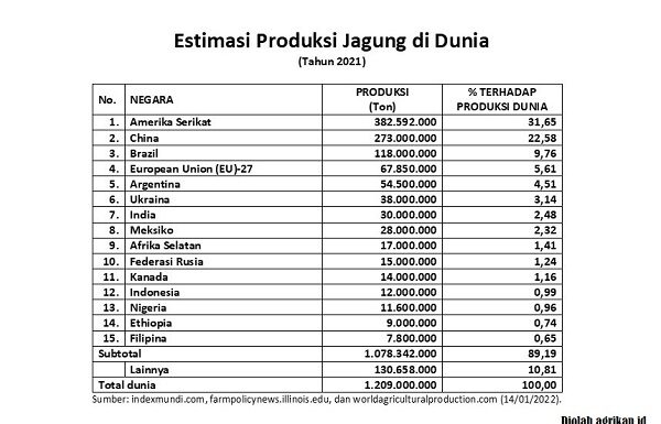 15 Negara Produsen Terbesar Jagung di Dunia Tahun 2021 negara produsen terbesar jagung di dunia