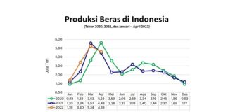 Produksi Beras 2021 dan Potensi Produksi Januari-April 2022 Produksi beras Indonesia 2020 dan 2021
