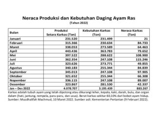 Kebutuhan Daging dan Telur Ayam Ras di Indonesia 2022 konsumsi daging ayam ras 11,63 kg/kapita/tahun